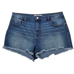 Primark Denim Co Womens Blue Medium Wash Frayed Raw Hem Cut Off Shorts Size‎ 14